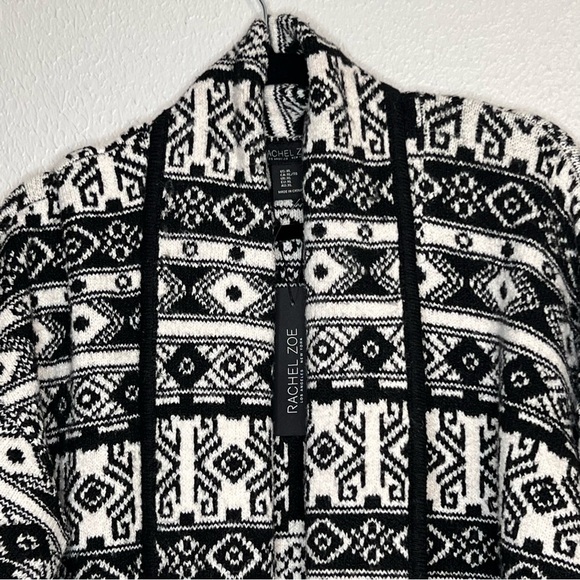 Rachel Zoe Womens Belted Tie Waist Cardigan Aztec Print Black White Size XL - Picture 2 of 12